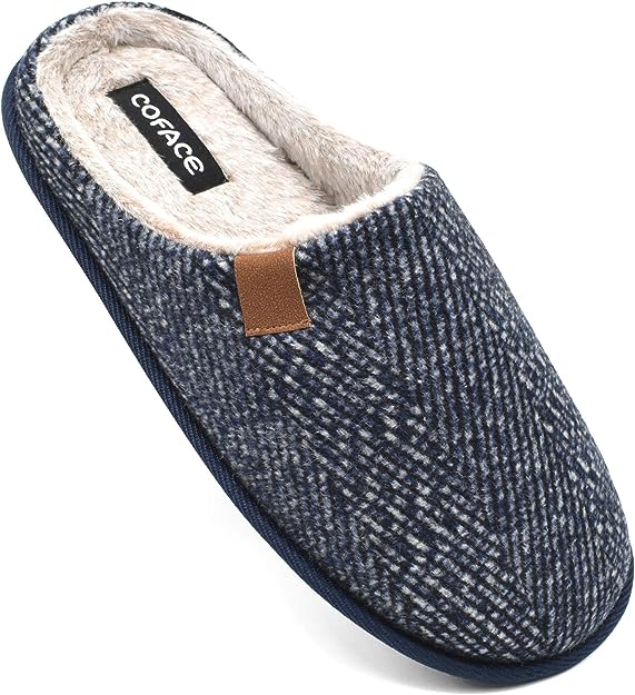 COFACE Mens Memory Foam Slippers Blue Twill UK Size 7 RRP 24.99 CLEARANCE XL 19.99