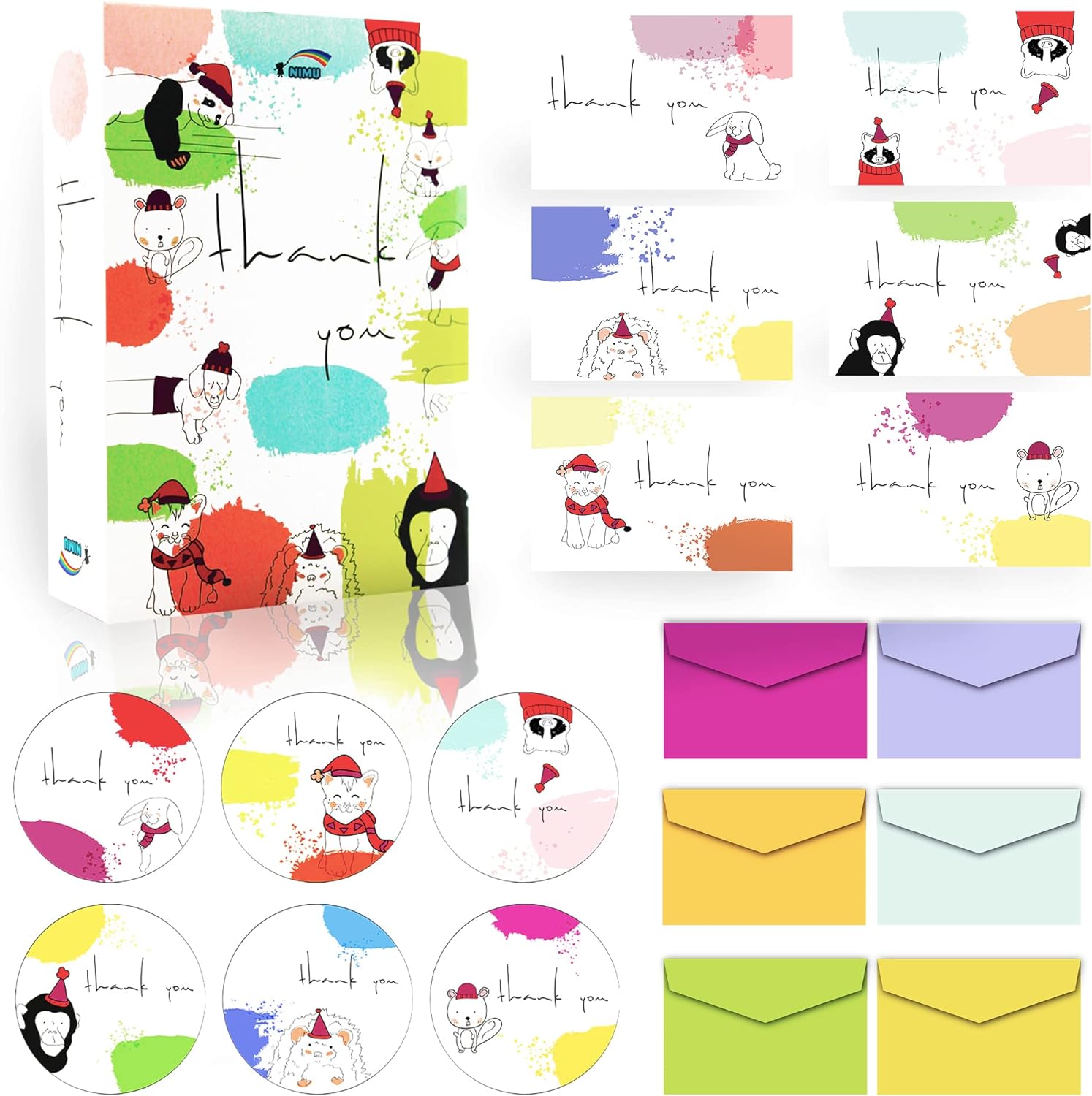 NIMU 24 Premium Thank You Cards in 6 Unique Animal Theme Designs RRP 5.99 CLEARANCE XL 1.99
