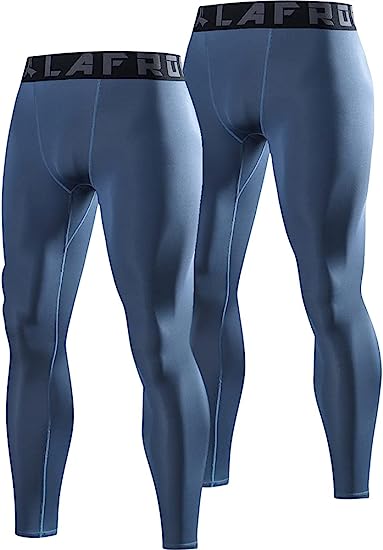Lafroi 2x Men's Quick Dry Compression Leggings Waistband Small YSK08 Grayish Blue RRP £22.99 CLEARANCE XL £16.99