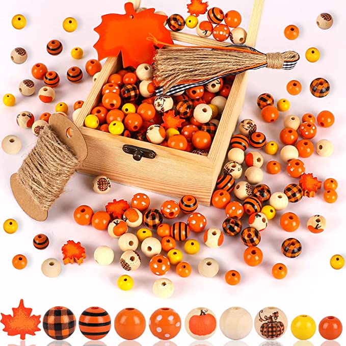 Deidentified 208 Pcs Fall Wooden Beads Thanksgiving RRP 15.99 CLEARANCE XL 9.99