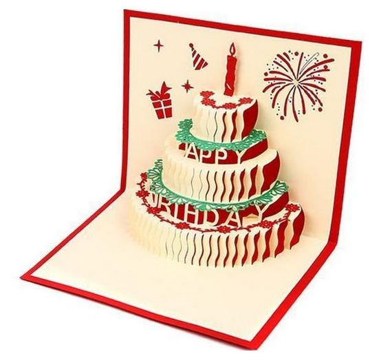 AlleTechPlus 3D Pop UP Happy Birthday Cake Red Card RRP £2.63 CLEARANCE XL £1.99