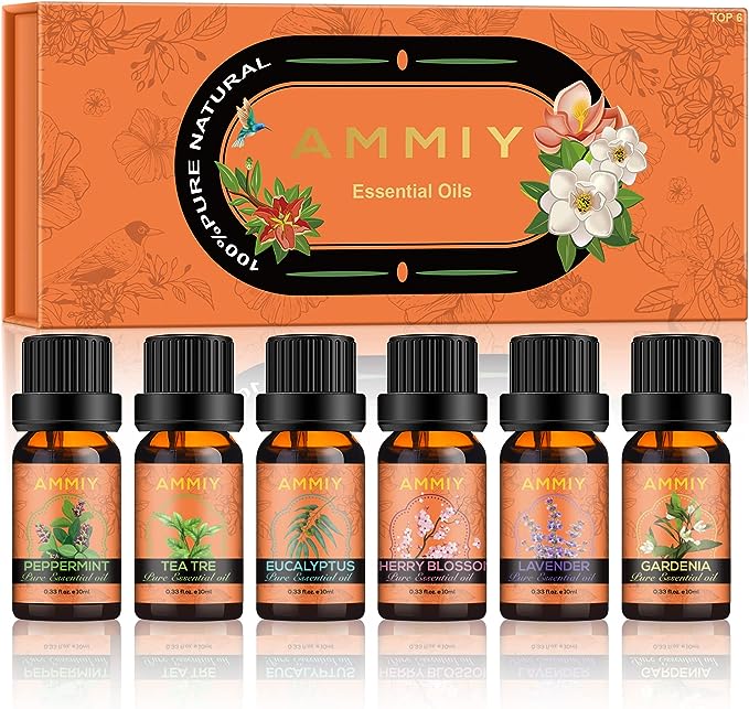 AMMIY Essential Oils Aromatherapy Diffuser Oils Natural Fragrance Set 6x 10ml RRP £8.99 CLEARANCE XL £6.99