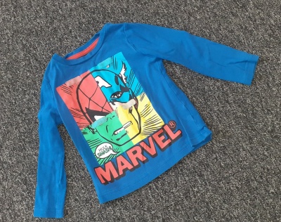 PRELOVED Marvel Comics Blue Long Sleeve Avengers T-Shirt 2-3Yrs (92-98cm) RRP £5 CLEARANCEXL £2.49