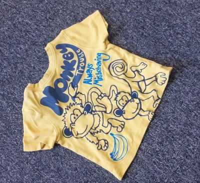 PRELOVED George Yellow Monkey Trouble ShortSleeve T-shirt 2-3Yrs (92-98cm) RRP £5 CLEARANCEXL £2.49