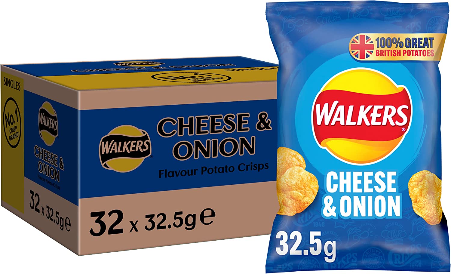 CASE PRICE 32x Walkers Cheese and Onion Potato Crisps 32.5g RRP £16.99 CLEARANCE XL £9.99